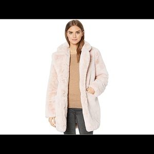 Aqua faux fur pink coat.